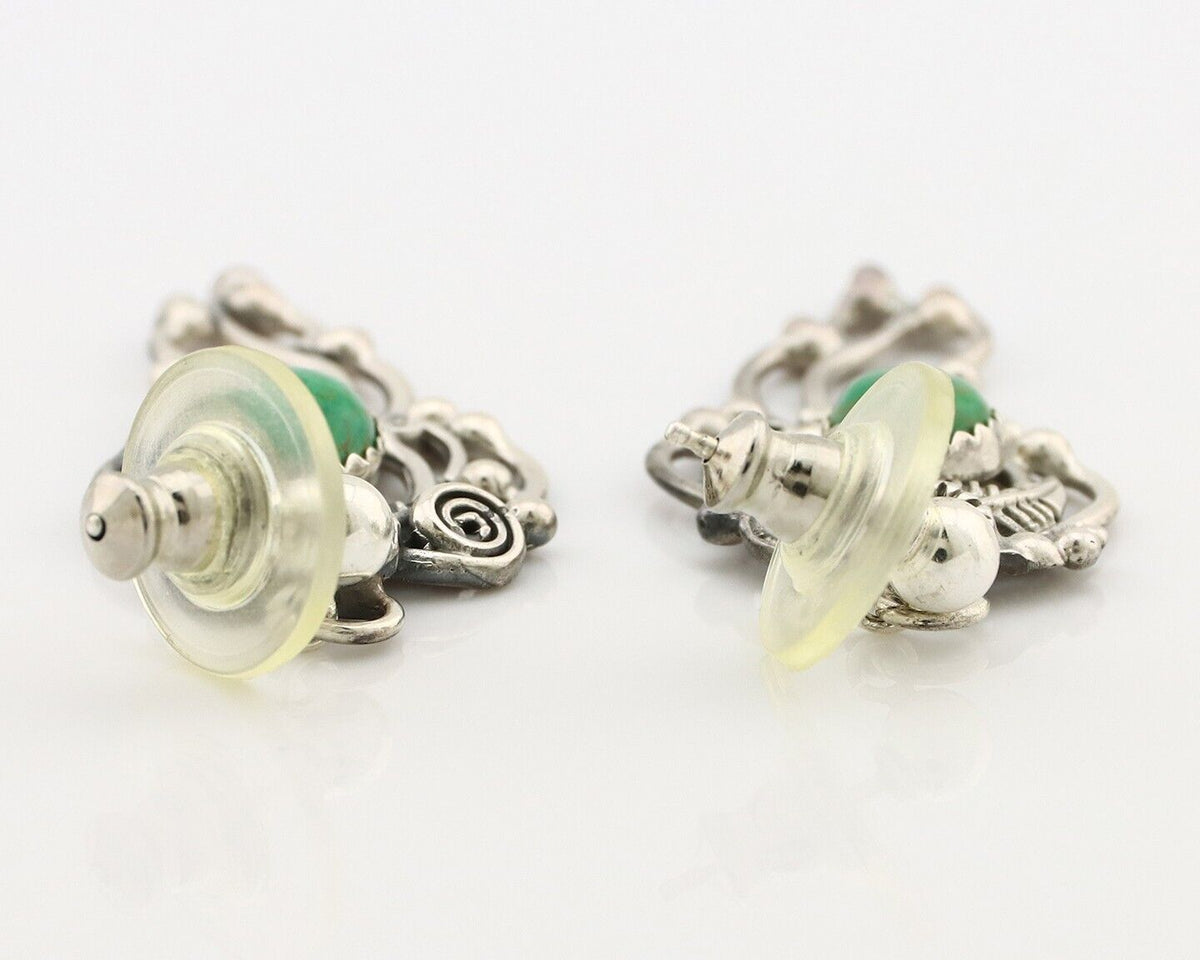 Navajo Earrings 925 Silver Cripple Creek Turquoise Native American Artist C.90's