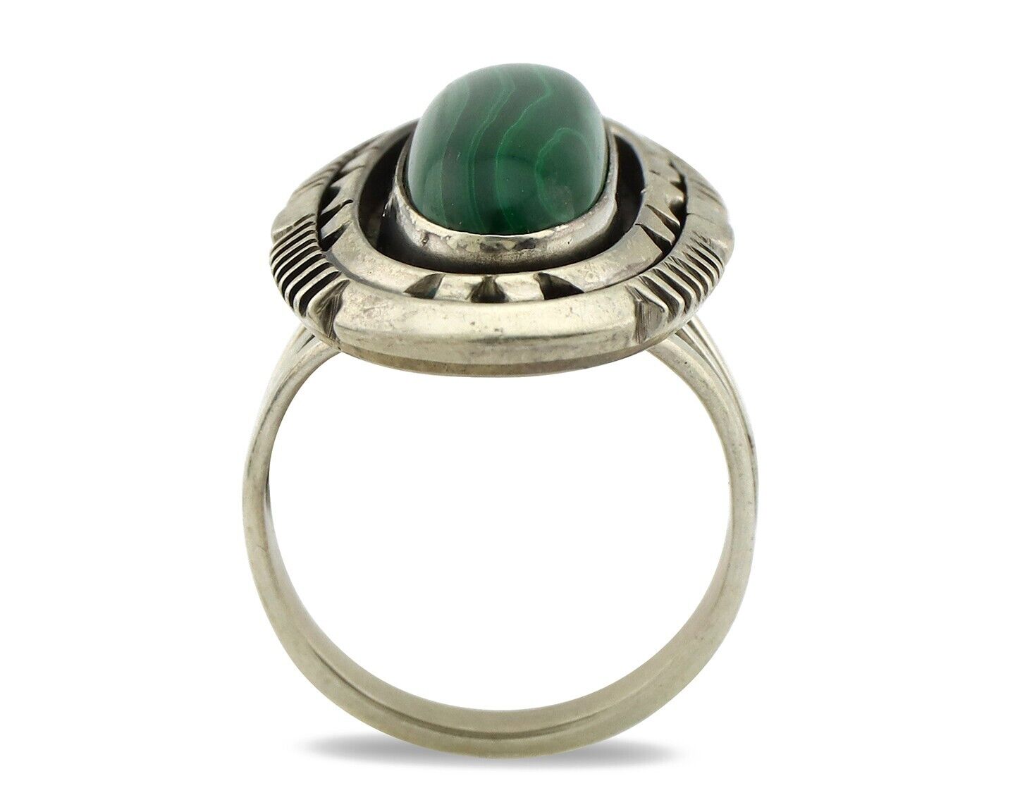 Navajo Ring 925 Silver Natural Malachite Artist Signed William Denetdale C.80's