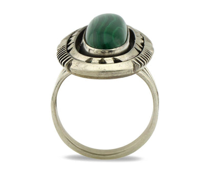 Navajo Ring 925 Silver Natural Malachite Artist Signed William Denetdale C.80's