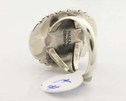 Navajo Ring 925 Silver Malachite Hand Stamped Signed NAKAI C.80's