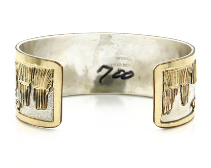 Navajo Bracelet Pictograph Landscape SOLID .925 Silver & 12K GF Artist Signed B