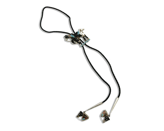 Navajo Bolo Tie .925 Silver Natural Gemstone Signed Artist WB Circa 1980's