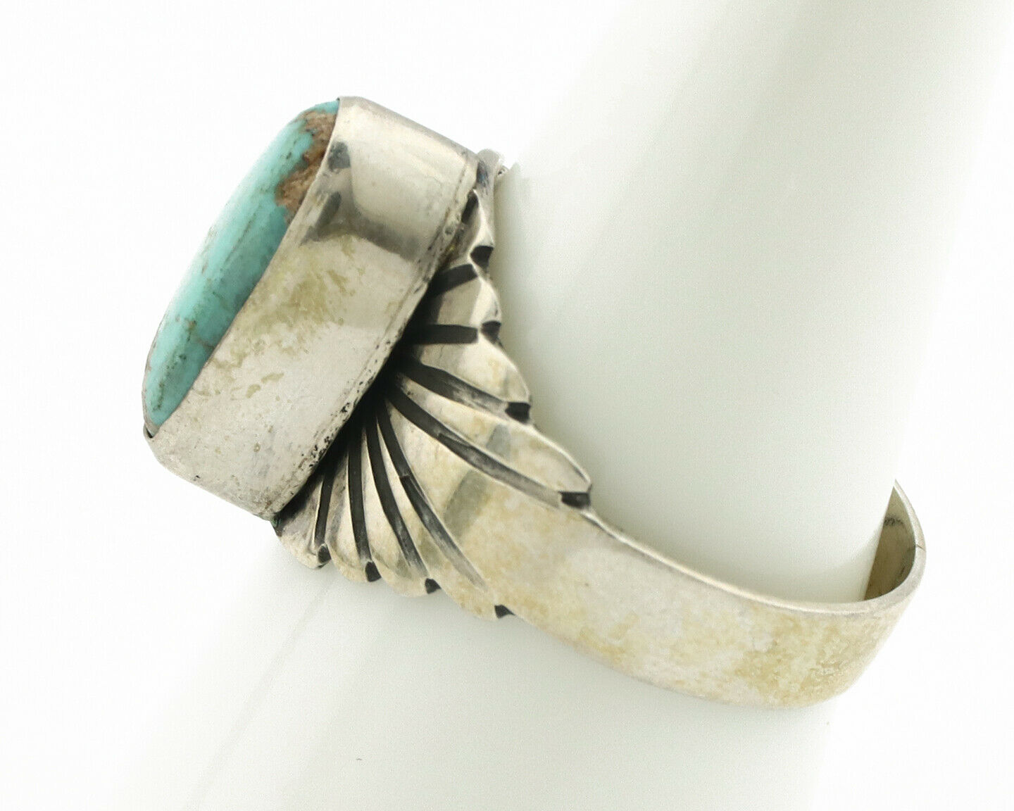 Navajo Ring .925 Silver Kingman Turquoise Artist Signed Apache C.80's