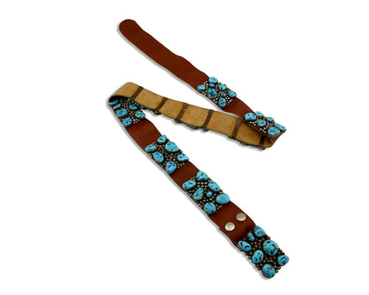 Navajo Concho Belt .925 Silver Morenci Turquoise Signed J. Sandoval C.80's