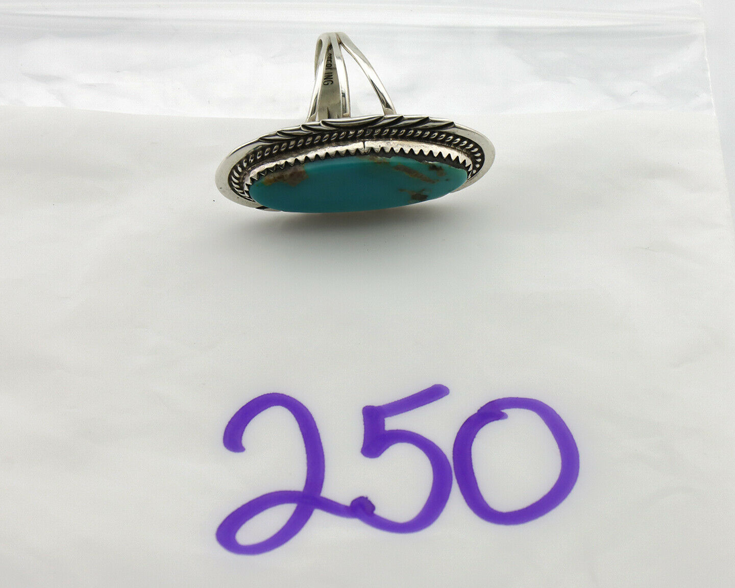 Navajo Ring .925 Silver Kingman Turquoise Artist Signed Talhat C.80's