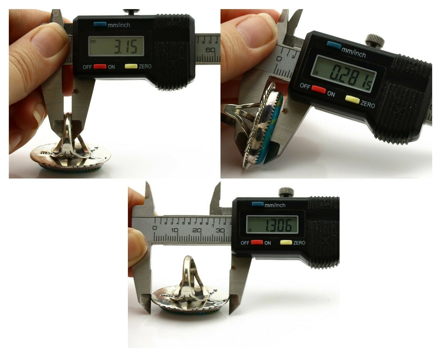 Navajo Ring .925 Silver Blue Turquoise Artist Signed M Begay C.1980's