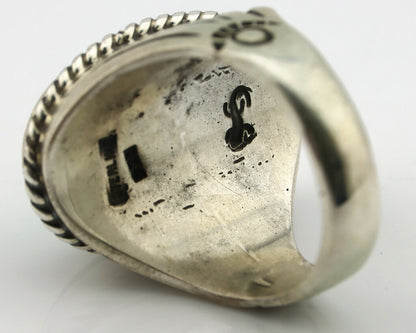 Navajo Ring .925 Silver Bluegreen Turquoise Signed Calvin Peterson C.80's