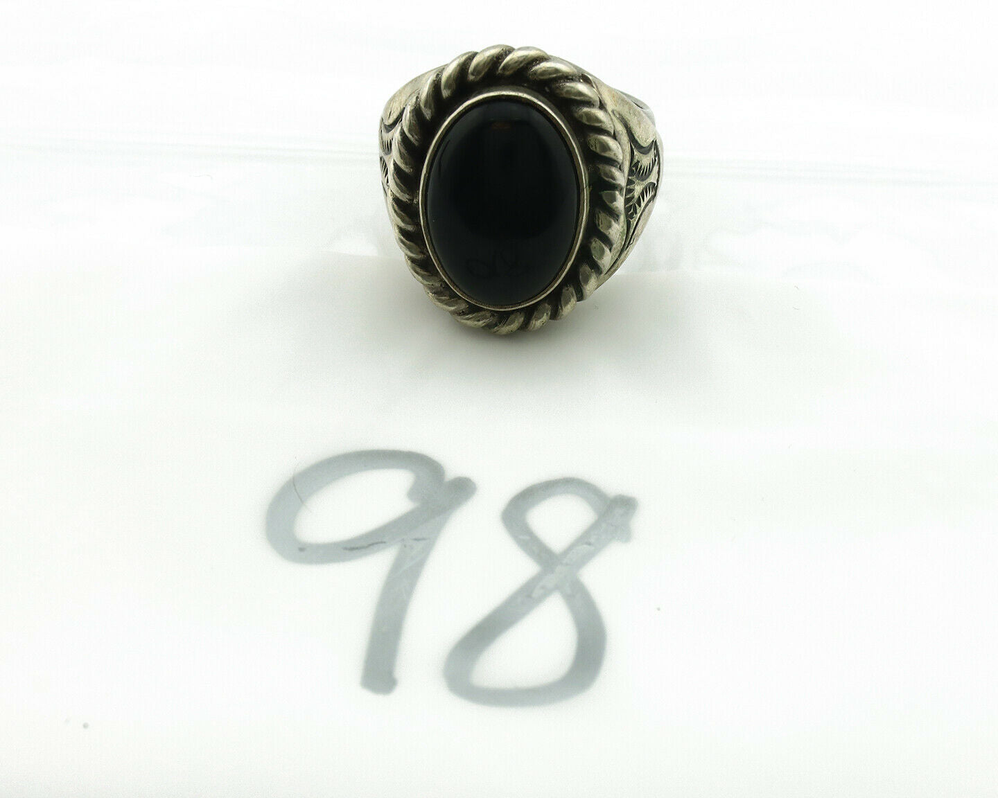 Navajo Ring .925 Silver Onyx Artist Signed Apache Manufacturing C.80's