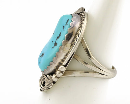 Navajo Inlay Band Ring 925 Silver Sleeping B Turquoise Signed Justin Morris C80s