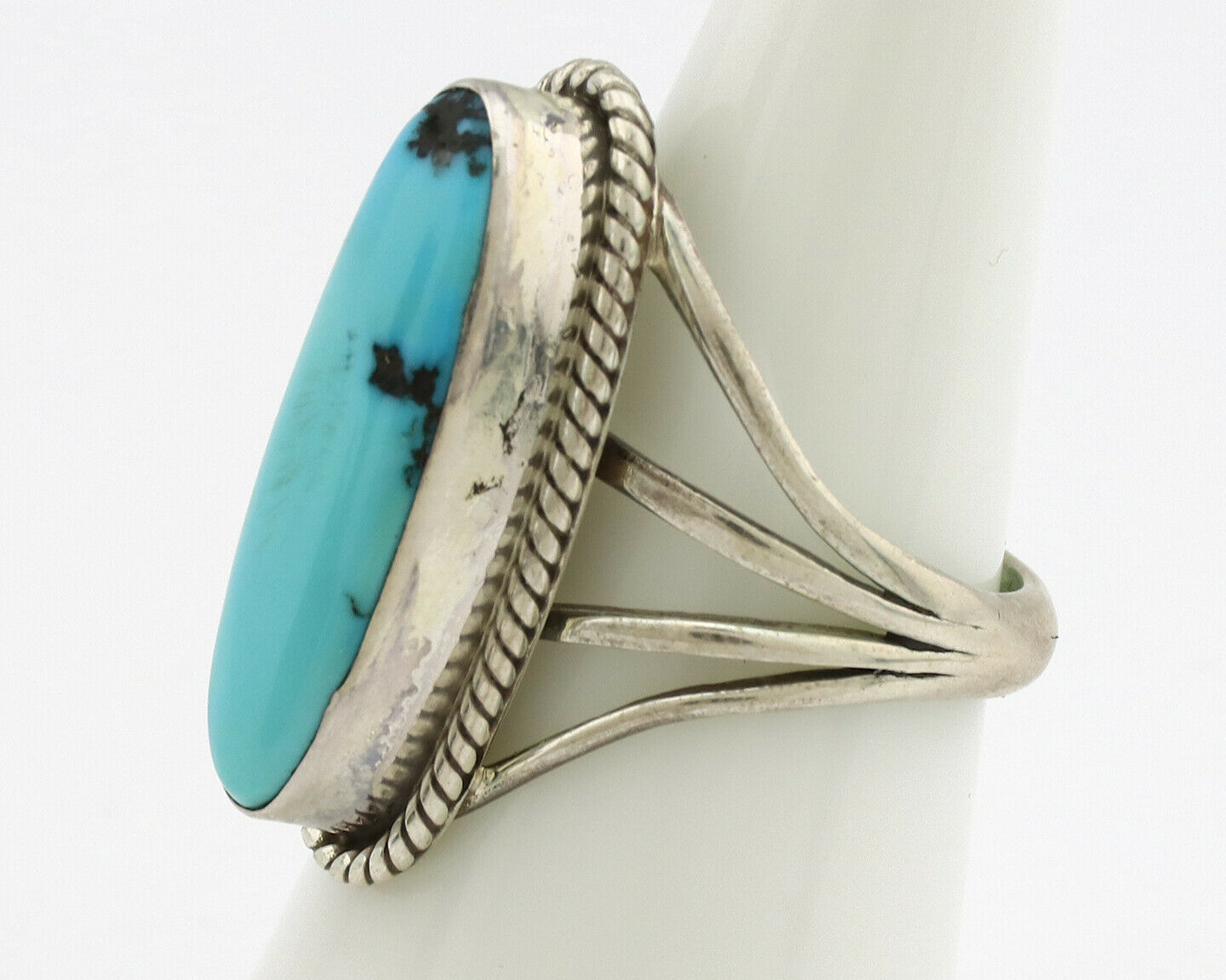 Navajo Ring .925 Silver Sleeping Beauty Turquoise Artist Signed T C.1980's