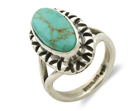 Navajo Ring .925 Silver Natural Mined Turquoise Artist Signed Gecko C.80's