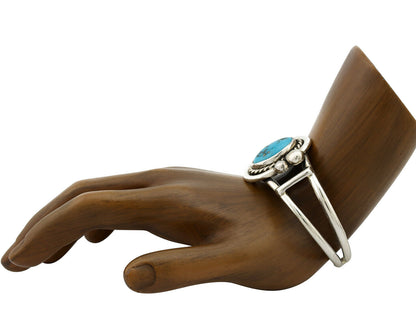 Navajo Bracelet .925 Silver Morenci Turquoise Artist Signed C Montoya 80's