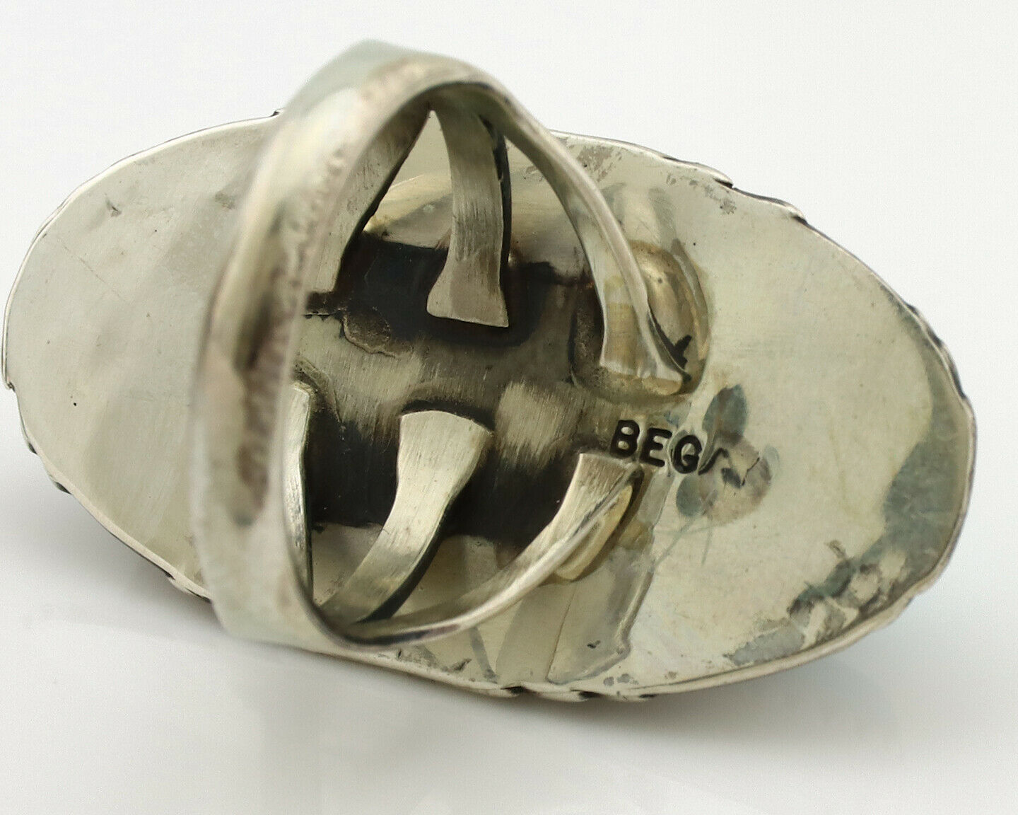 Navajo Ring .925 Silver Blue Turquoise Artist Signed M Begay C.1980's