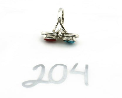 Navajo Ring .925 Silver Red Coral & Blue Turquoise Native Artist C.80's