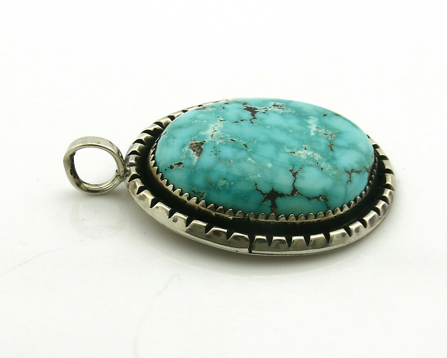 Navajo Pendant .925 Silver Kingman Turquoise Signed Artist Yazzie C.80's