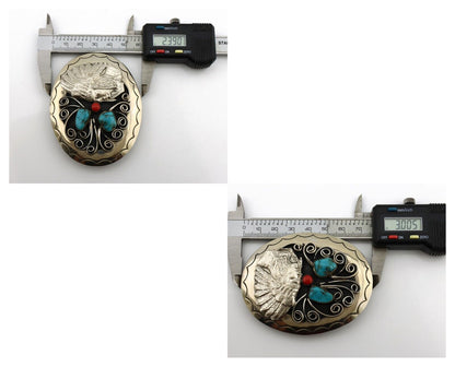 Navajo Chief Belt Buckle Nicle Silver Gemstone Handmade Native American C.80's