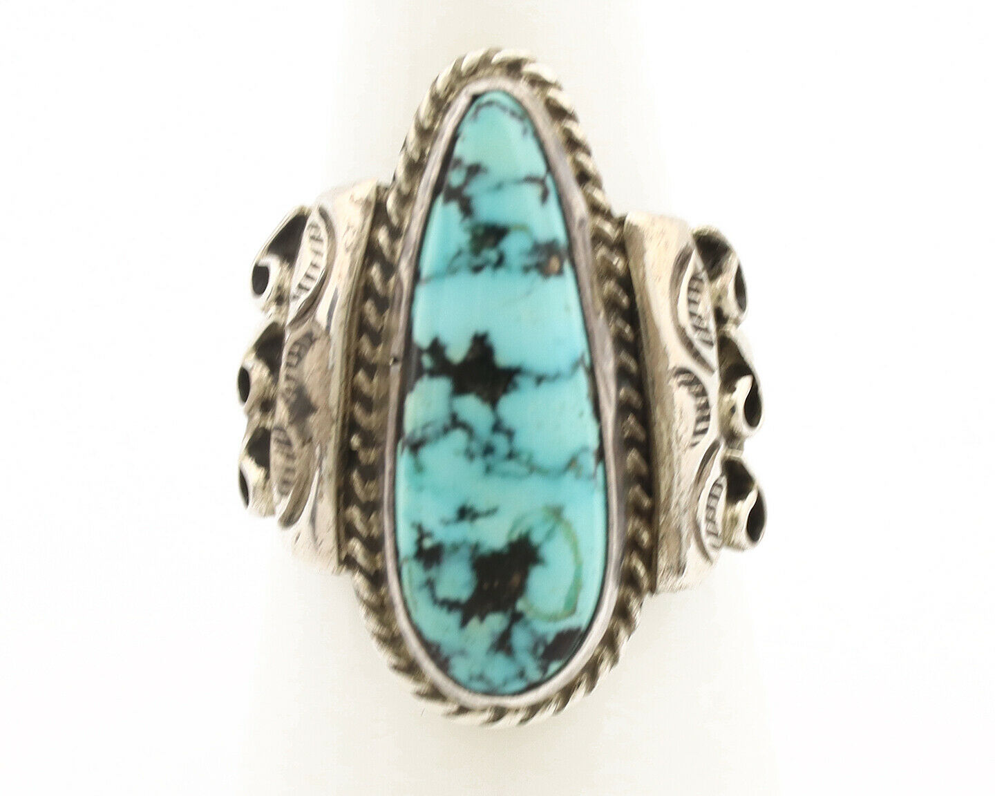 Navajo Ring .925 Silver Blue Spiderweb Turquoise Fred Guerrero C.1980's