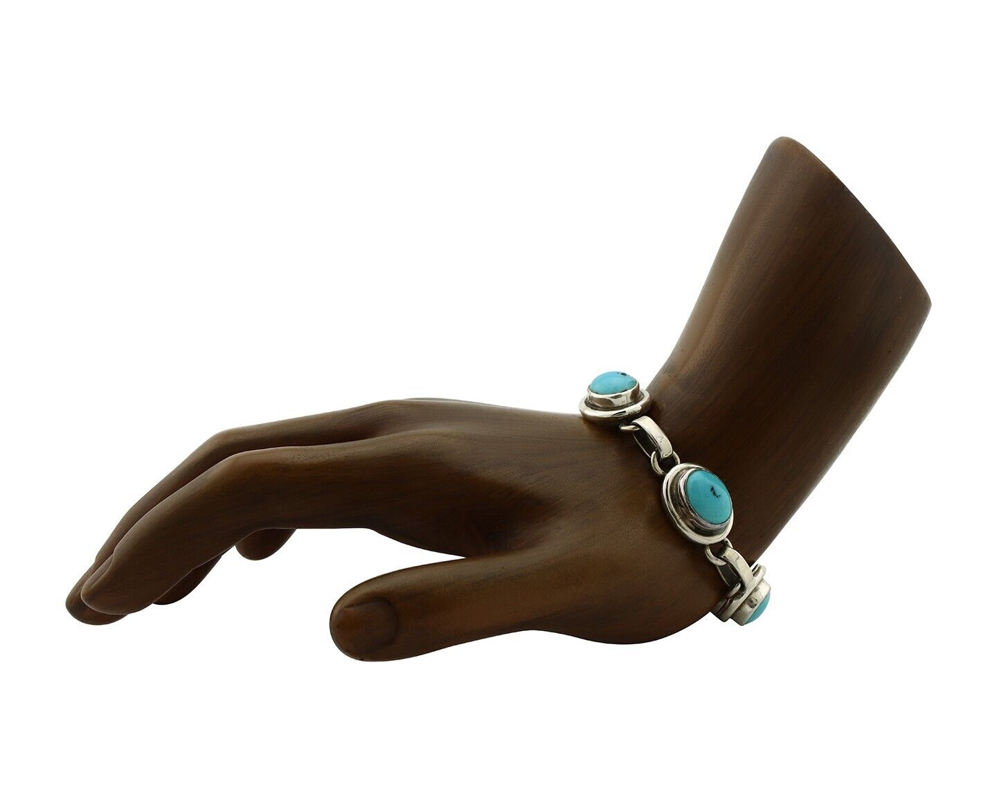 Navajo Link Bracelet .925 Silver Blue Turquoise Native American Artist C.80's