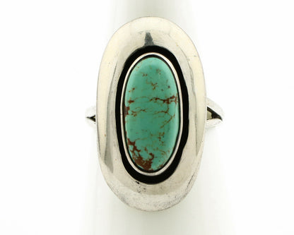 Navajo Shadow Box Ring .925 Silver Kingman Turquoise Signed M Montoya C80s