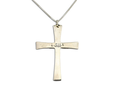 Zuni Handmade Cross Necklace 925 Silver Natural Gemstone Signed L. IULE C.80's
