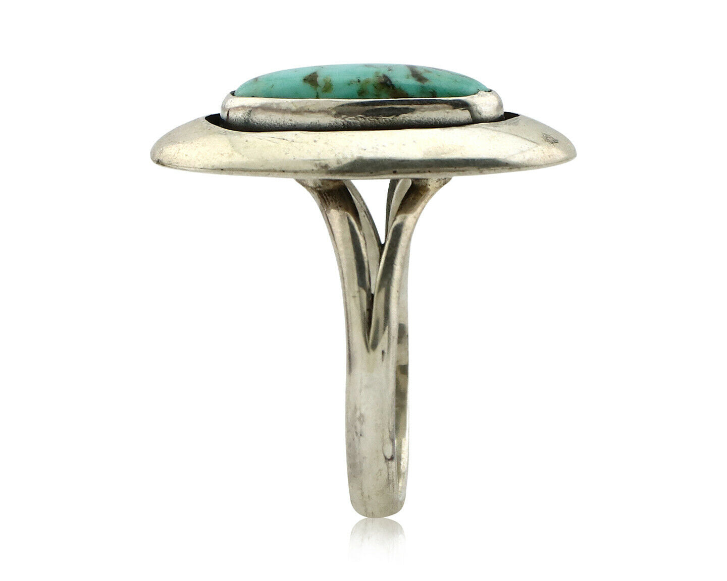 Navajo Shadow Box Ring .925 Silver Kingman Turquoise Signed M Montoya C80s