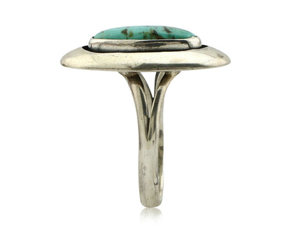Navajo Shadow Box Ring .925 Silver Kingman Turquoise Signed M Montoya C80s
