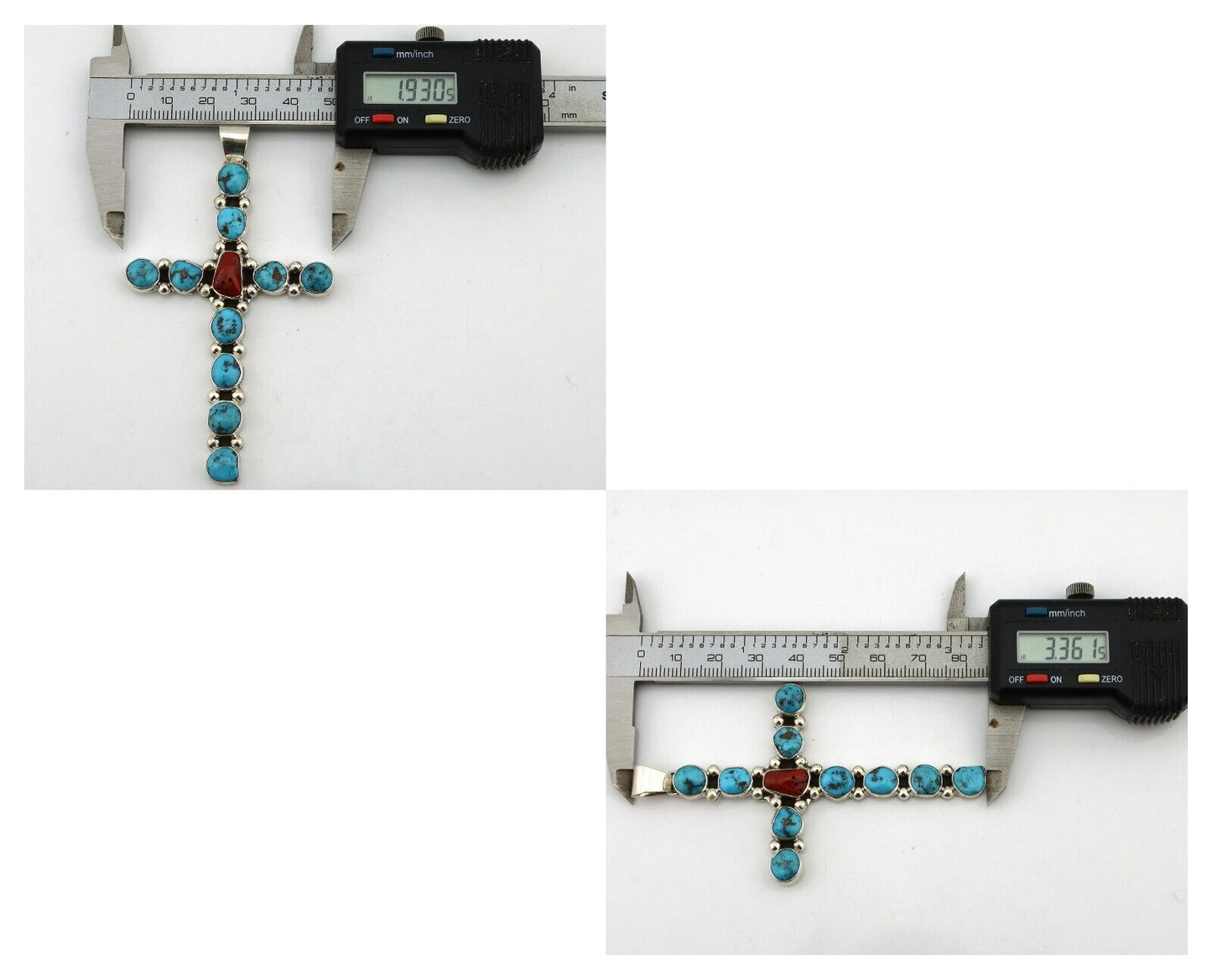 Zuni Handmade Cross Necklace 925 Silver Coral & Turquiose Artist Signed JWJ C80s