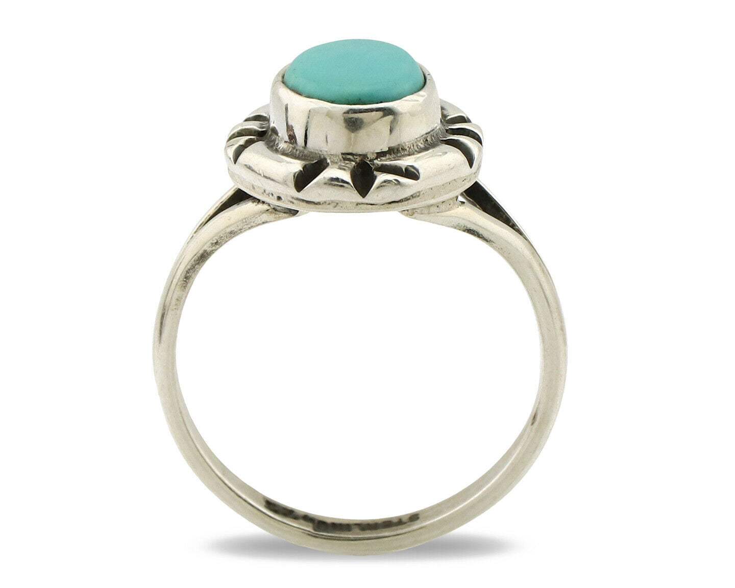 Navajo Ring .925 Silver Kingman Turquoise Artist Signed Gecko C.90's