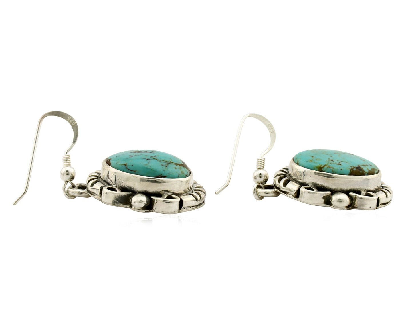Navajo Earrings .925 Silver Southwest Turquoise Signed Calvin Peterson C.80