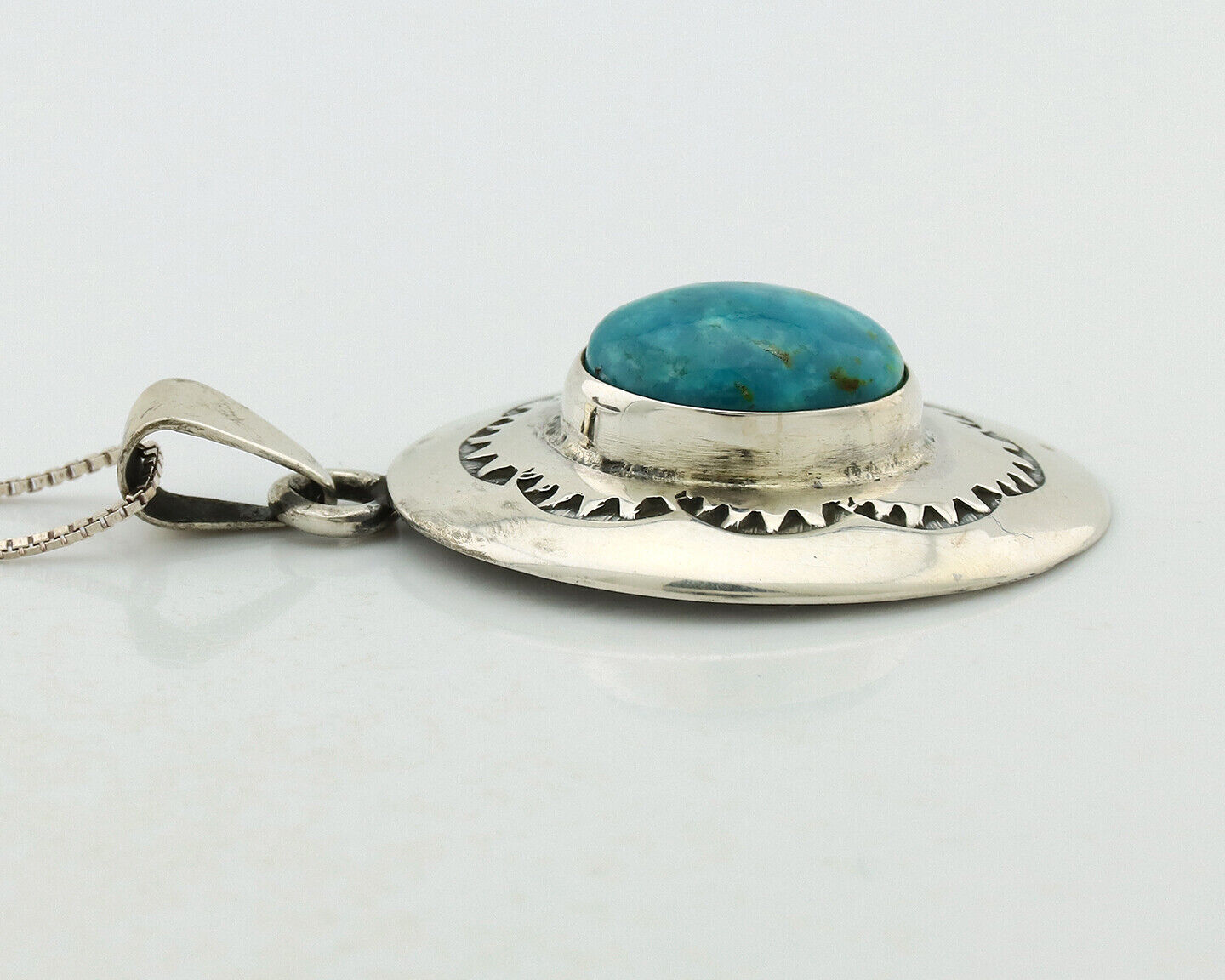 Navajo Necklace 925 Silver Blue Turquoise Hand Stamped Native Artist C.80's