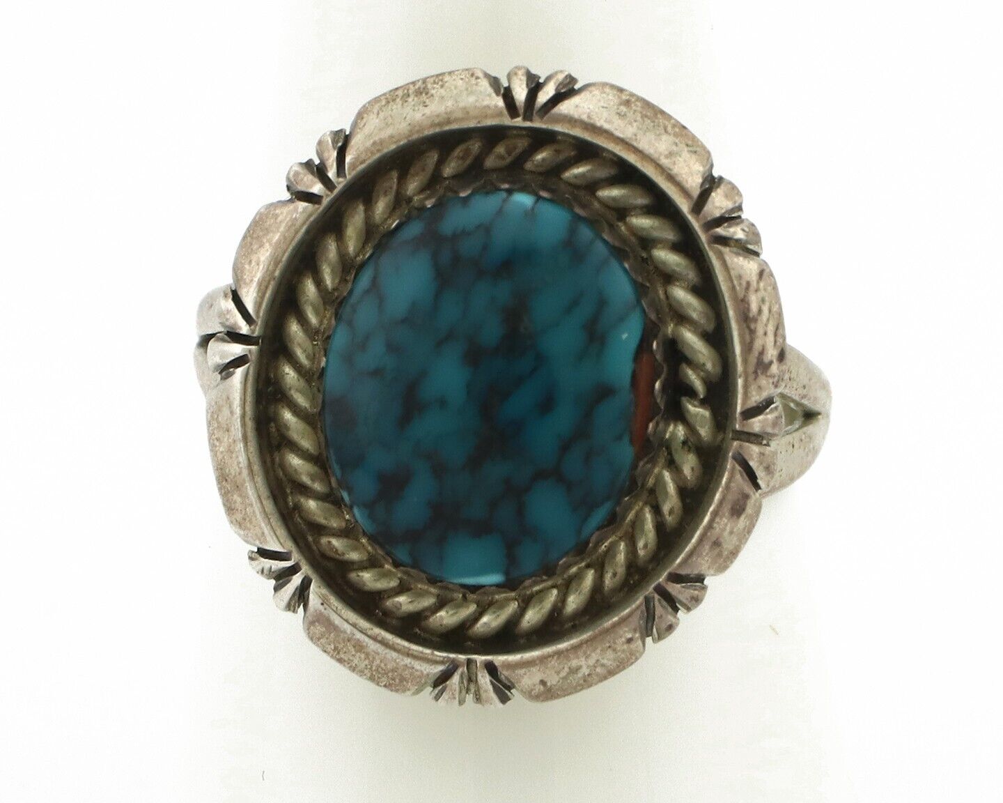 Navajo Ring 925 Silver Spiderweb Turquoise Signed C Montoya & TI C.80's