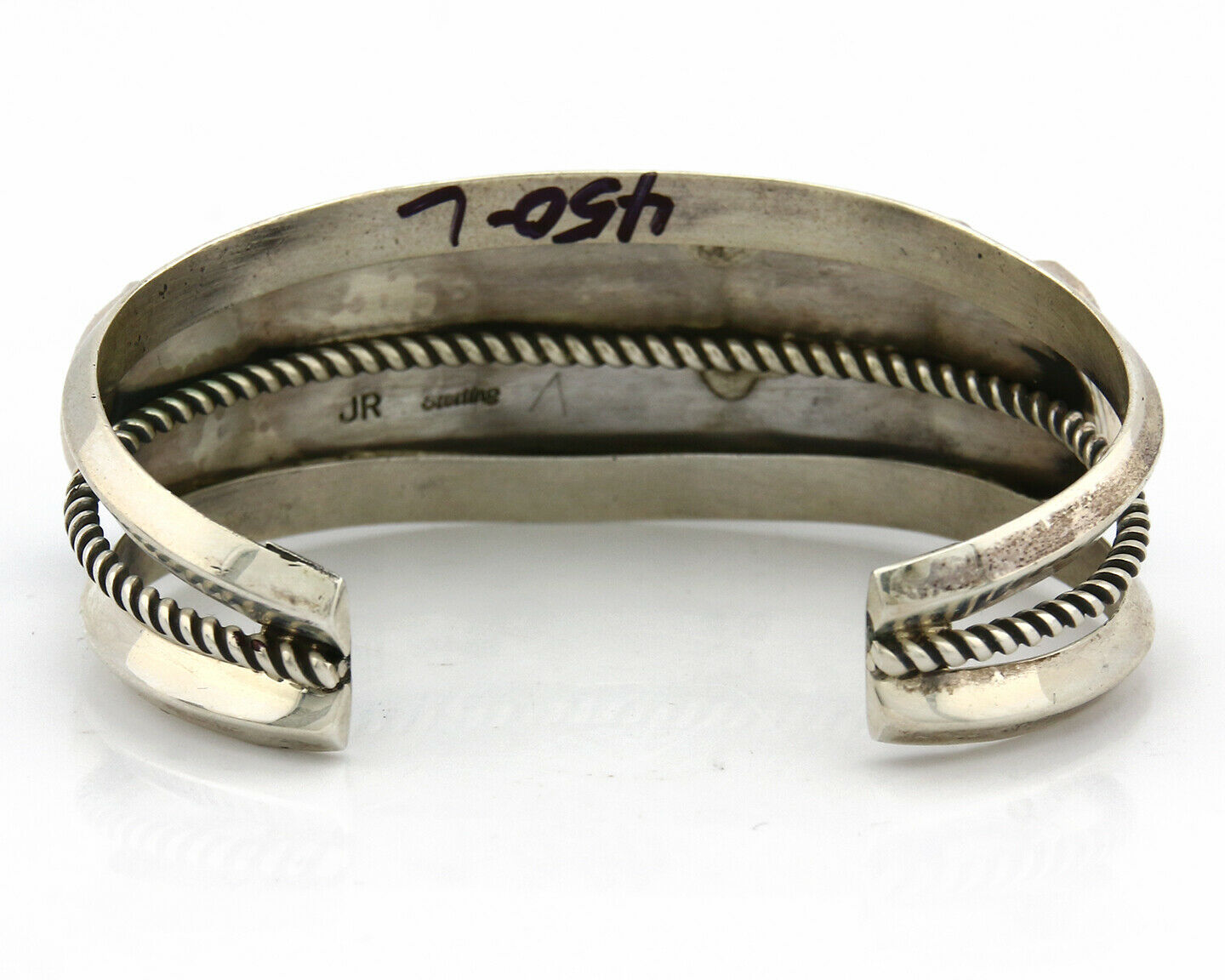 Navajo Bracelet .925 Silver Sleeping Beauty Turquoise Signed JR C.80's