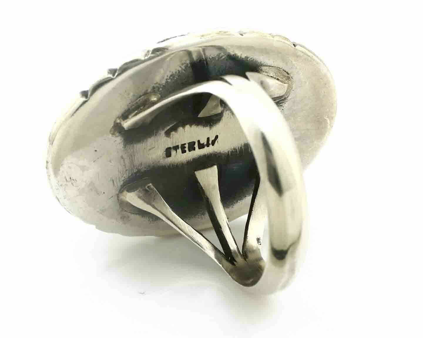 Navajo Ring .925 Silver Natural Uncolored Green Turquoise Signed Apache C.80's