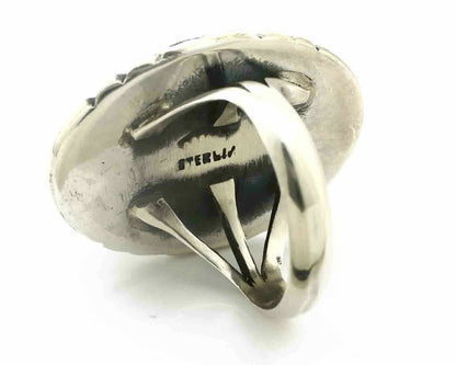 Navajo Ring .925 Silver Natural Uncolored Green Turquoise Signed Apache C.80's