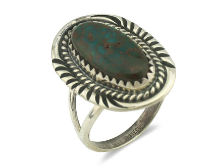 Navajo Ring .925 Silver Natural Spiderweb Turquoise Native Artist C.1980's