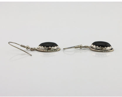 Navajo Earrings 925 Silver Natural Black Onyx Artist Signed T C.80's