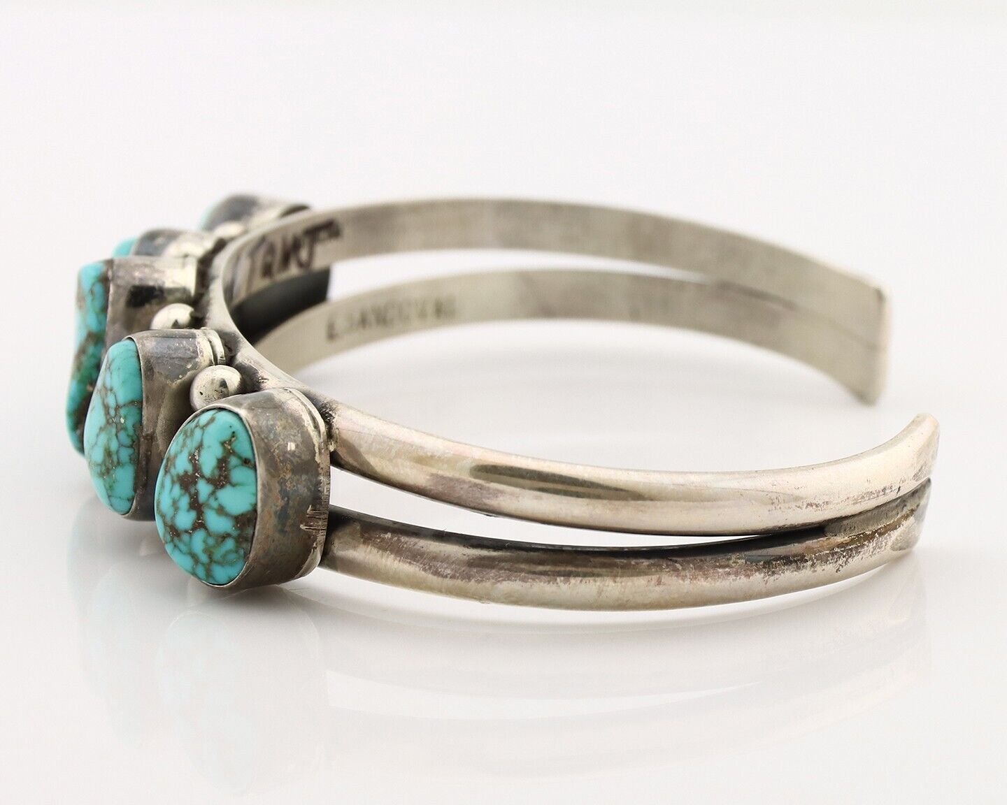 Navajo Bracelet 925 Silver Spiderweb Turquoise Artist Signed E SANDAVOL C80s