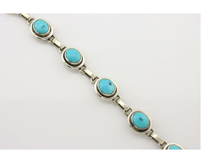 Navajo Link Bracelet .925 Silver Blue Turquoise Native American Artist C.80's