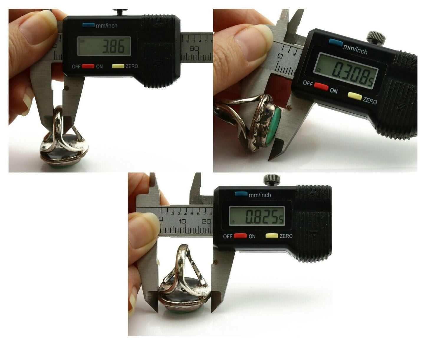 Navajo Ring .925 Silver Kingman Turquoise Artist Signed Gecko C.1980's