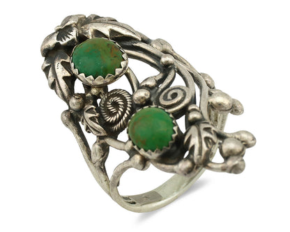 Navajo Ring .925 Silver Green Southwest Turquoise Signed Prairie Fire C.80's