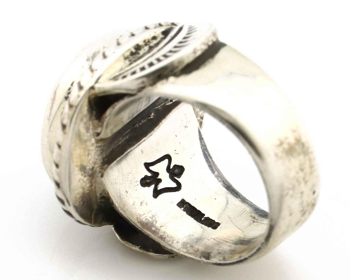 Navajo Handmade Ring 925 Silver Green Turquoise Signed C Montoya C.80's