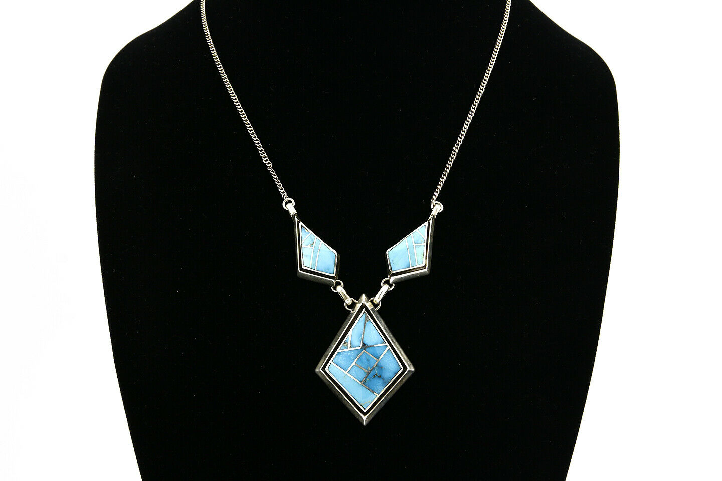 Women's Navajo Inlaid Necklace .925 Silver Morenci Turquoise
