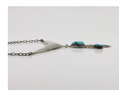 Navajo Necklace 925 Silver Morenci Turquoise Native American Artist C.80's