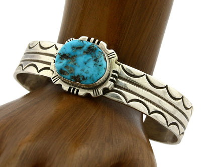 Navajo Bracelet .925 Silver Sleeping Beauty Turquoise Signed AA C.80's