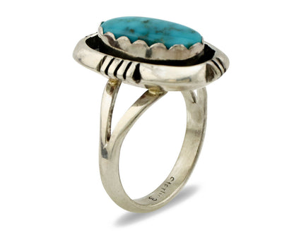 Navajo Ring .925 Silver Kingman Turquoise Handmade Native American Artist C.80's