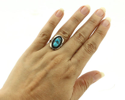 Navajo Ring .925 Silver Sleeping Beauty Turquoise Native American Artist C.80's