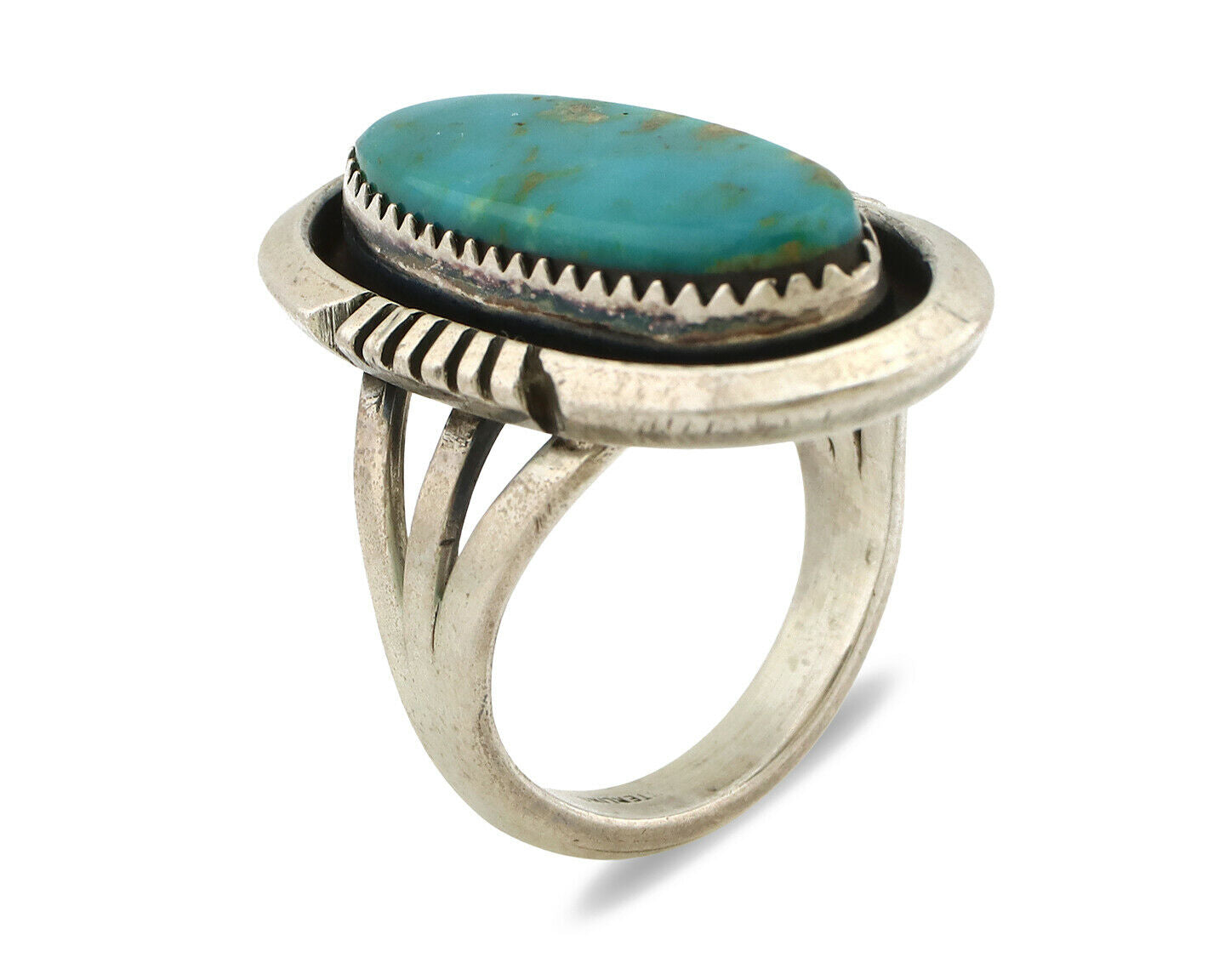 Navajo Ring .925 Silver Nevada Turquoise Native American Artist C.1980's