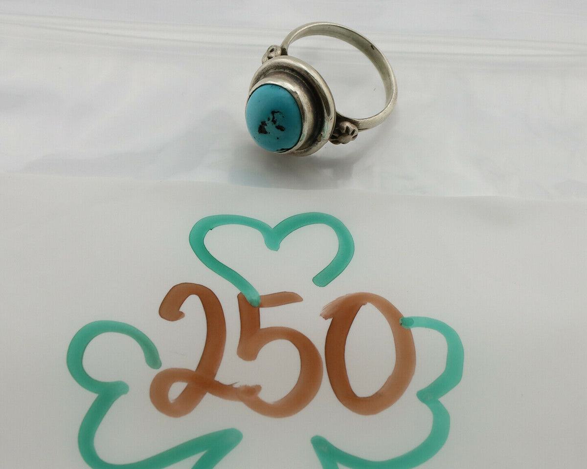 Navajo Ring .925 Silver Sleeping Beauty Turquoise Native American Artist C.1980s