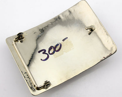 Navajo Belt Buckle .999 Nickle Silver Morenci Turquoise Native Artist C.80's