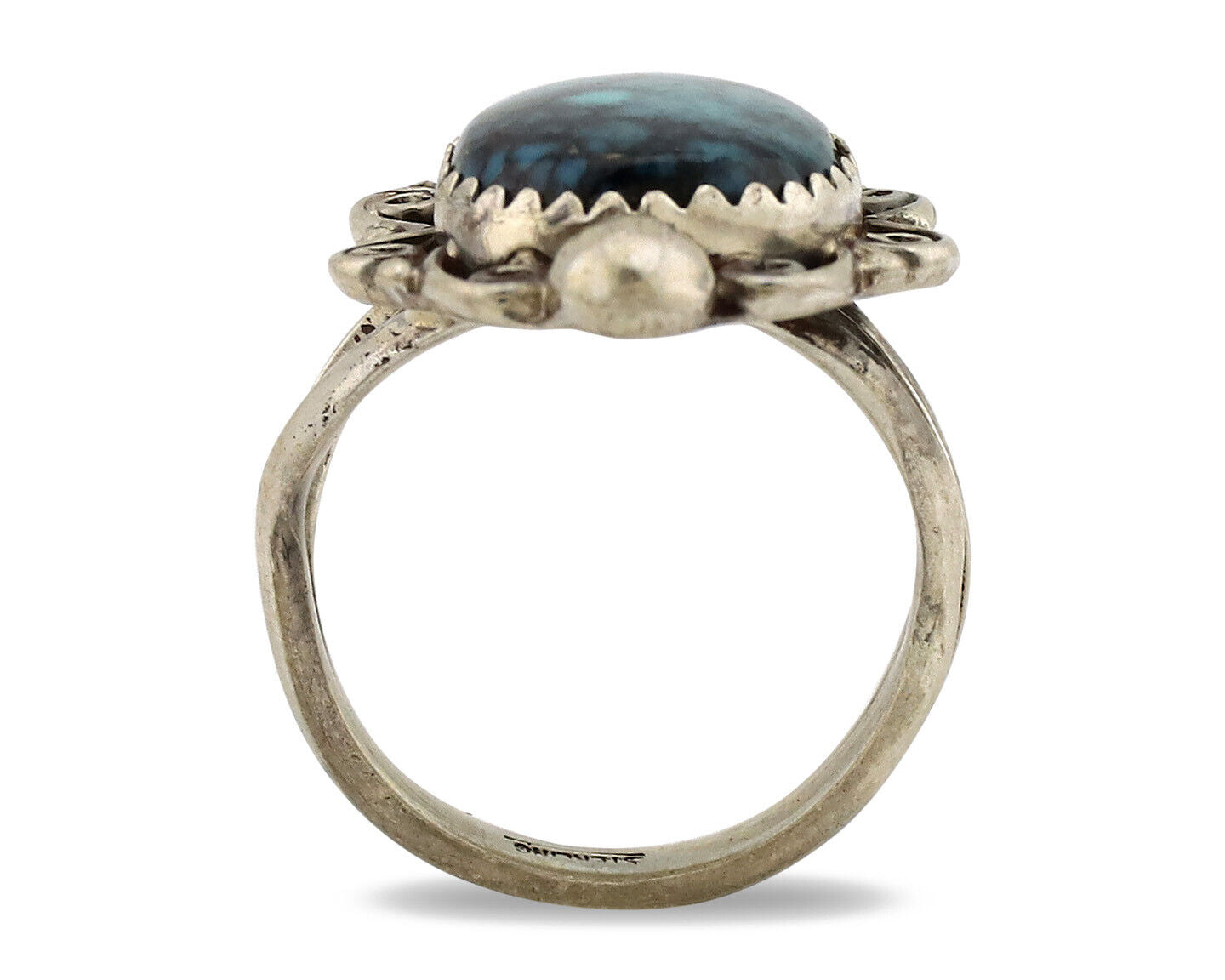 Navajo Ring .925 Silver Sleeping Beauty Turquoise Artist Signed TALHAT C.80's